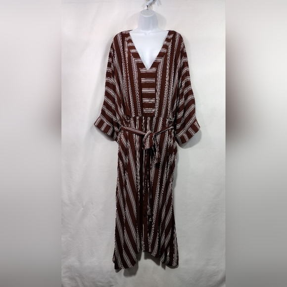 NWT City Chic Stripped Casablanca Dress Women's XL Brown White Boho Retro 90s - Picture 2 of 14